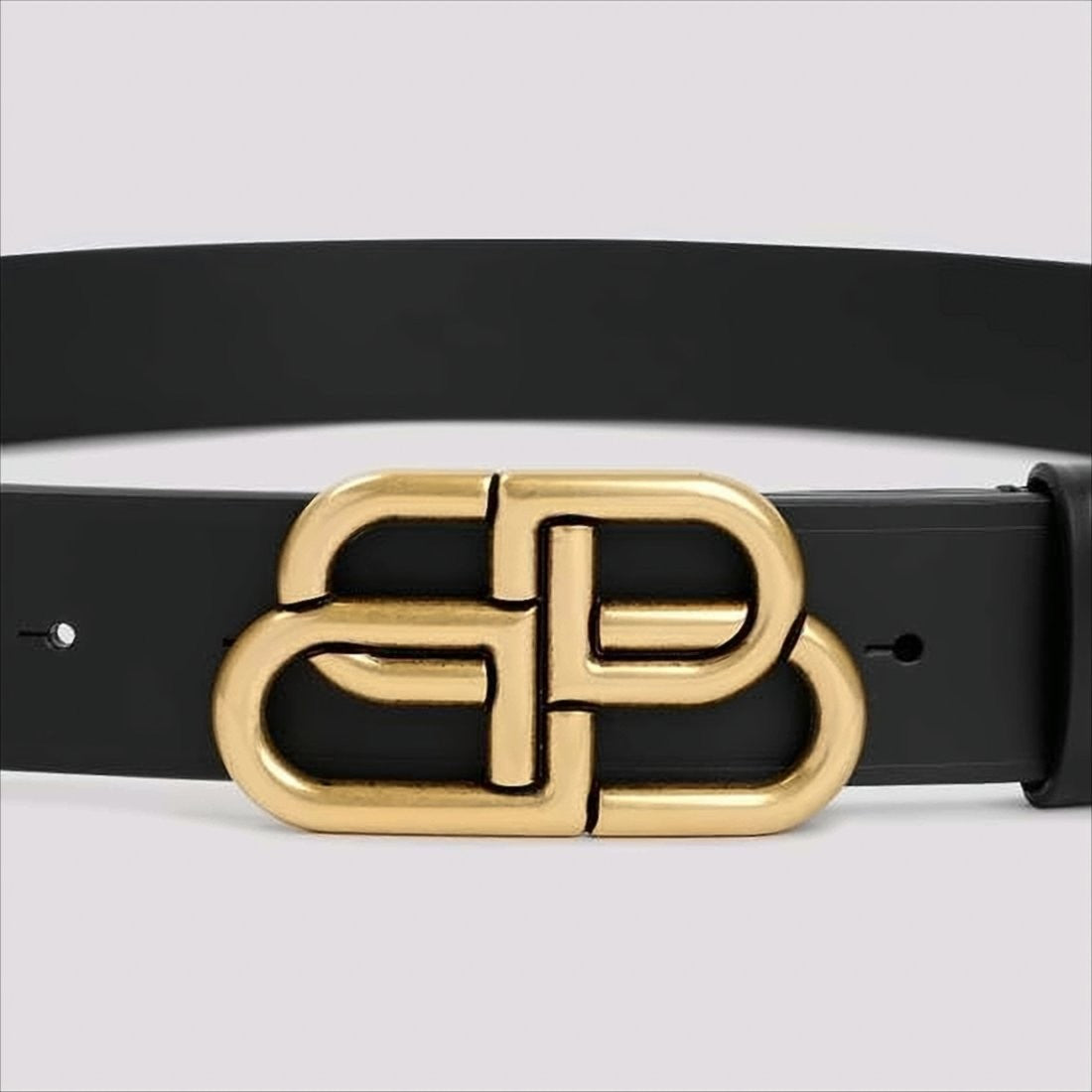 Balenciaga Black Leather Belt With Gold-Tone Interlocking Double-B Buckle