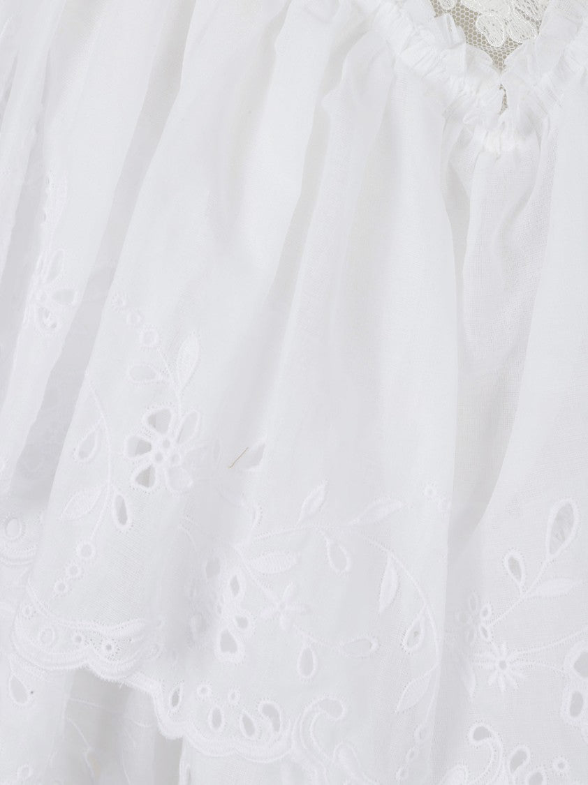 Chloé White Cotton Voile Ruffle Top
