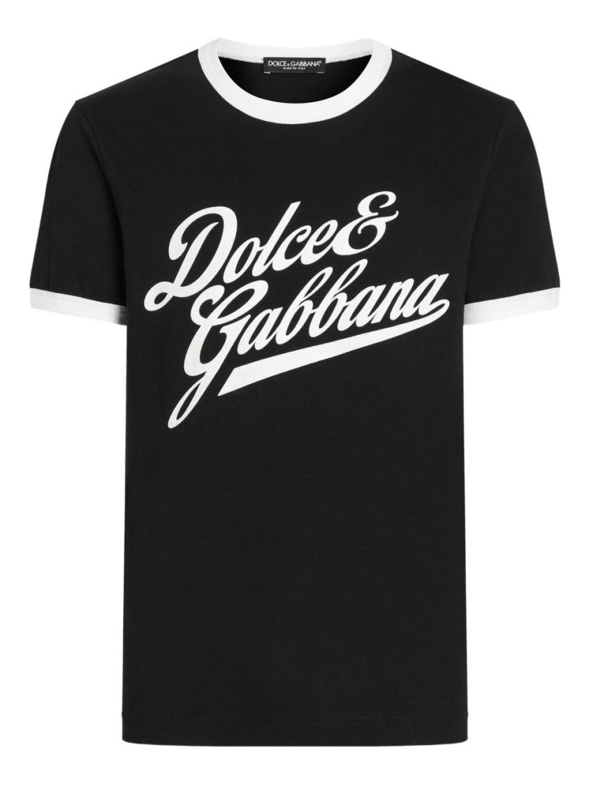 Dolce & Gabbana Short-Sleeve Black T-Shirt With White Logo