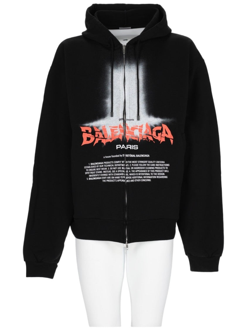 Balenciaga Black Graphic Print Zip-Up Cotton Sweatshirt