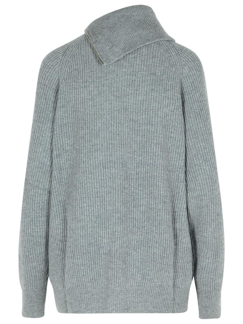 Sportmax Salpa' Cashmere Blend Sweater With Medium Grey Zip