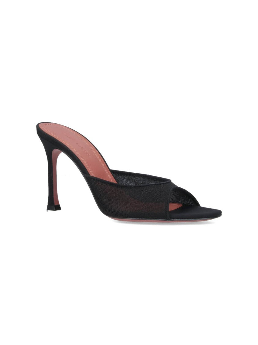 Amina Muaddi Black Alexa Square Toe Silk Mules