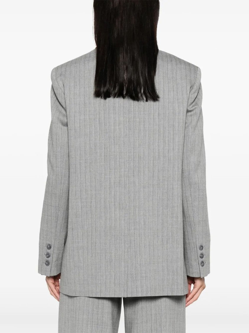 Twin-Set Double-Breasted Pinstripe Blazer With Structured Shoulders