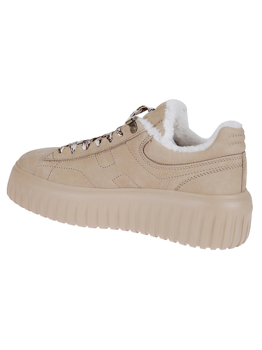 Hogan Biscuit Suede Low-Top Sneakers With Shearling Lining