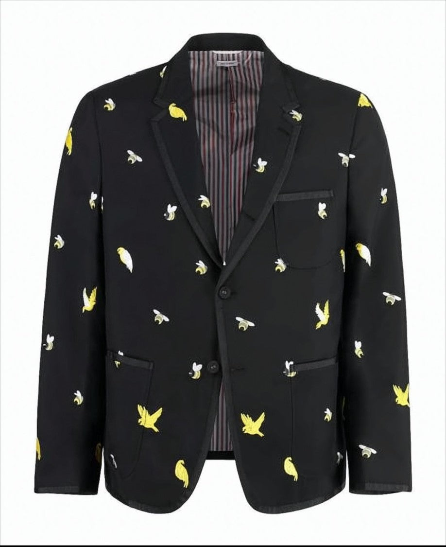 Thom Browne Tailored Black Suit Jacket With Playful Bird Motifs