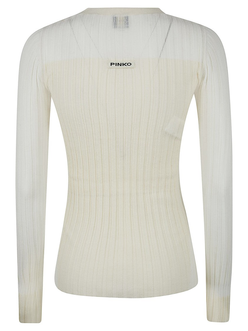 Pinko Ribbed Knit Cardigan With V-Neckline And Button Closure