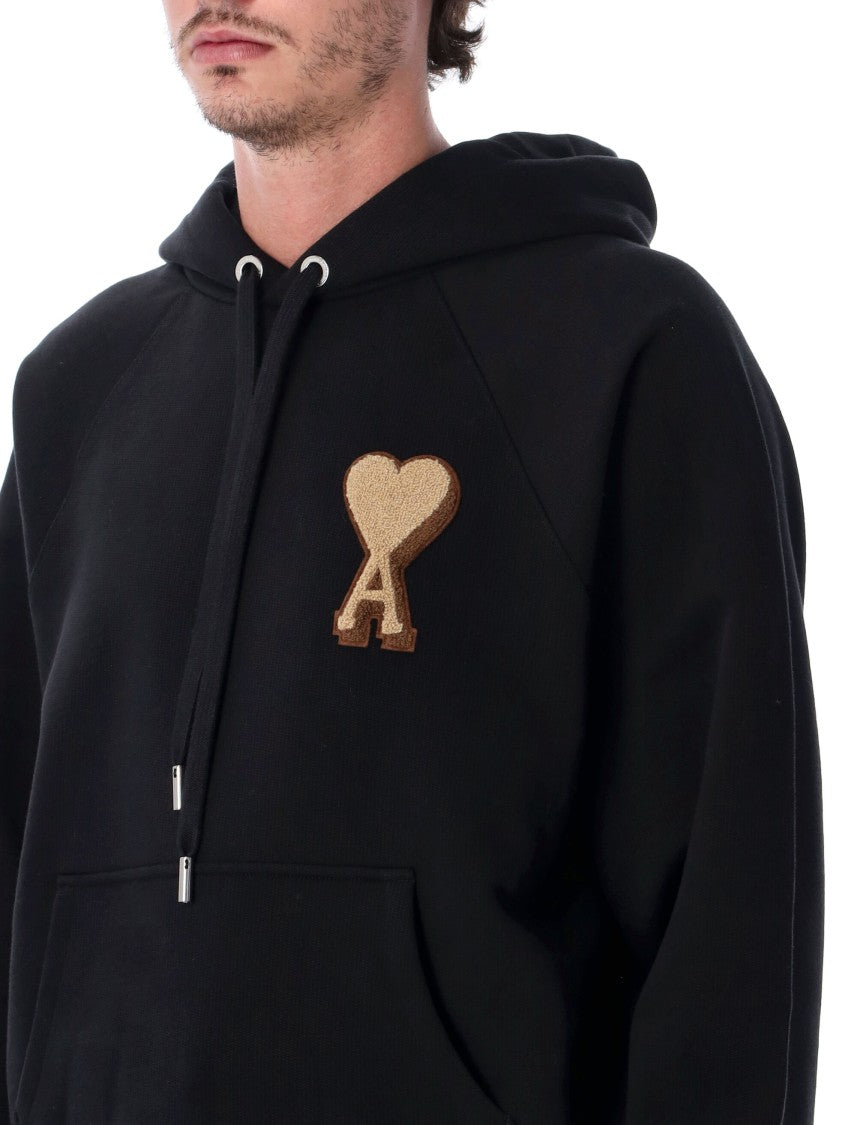 Ami Paris Black Adc Embroidered Heart Hoodie