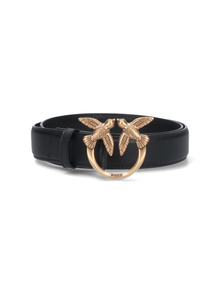 Pinko Black Love Birds Gold-Buckle Belt