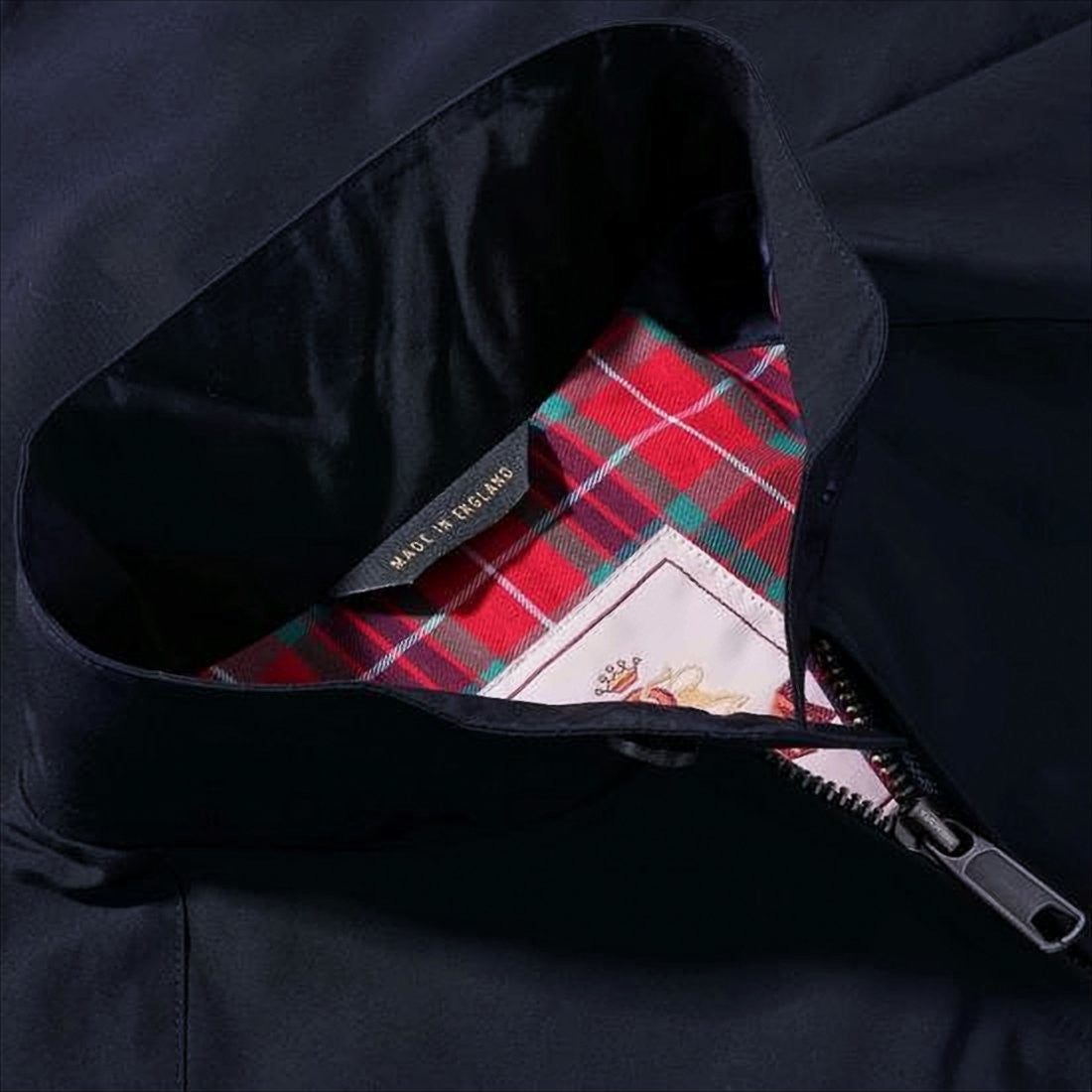 Baracuta Dark Navy Bomber Jacket With Tartan Lining