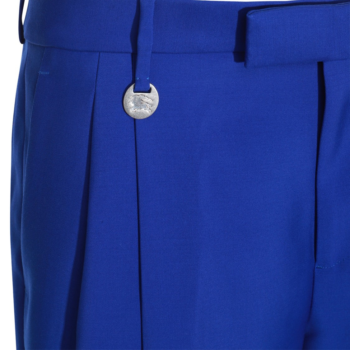 Burberry Vibrant Blue Wool Trousers With Tailored Fit And Ring Embellishment
