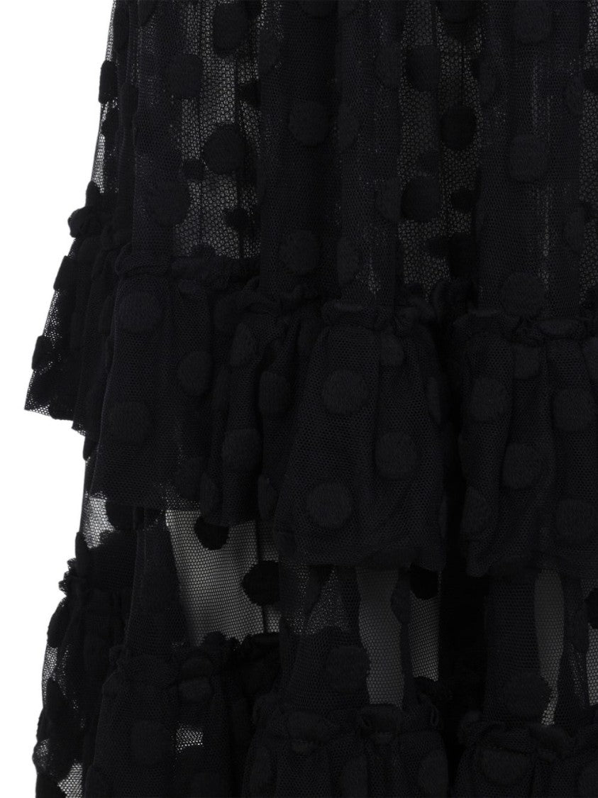 Dries Van Noten Black Polka Dot Ruffled Mesh Dress