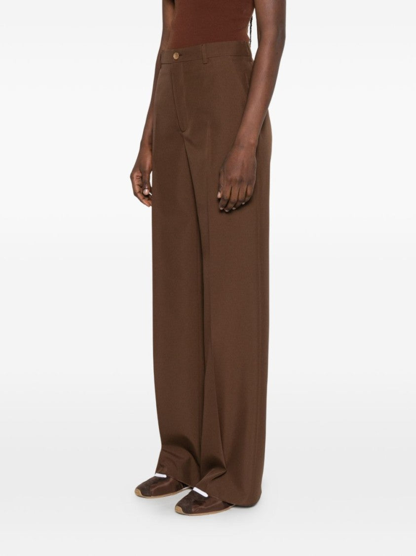Gucci Wide-Leg Tailored Brown Trousers With Pressed Creases