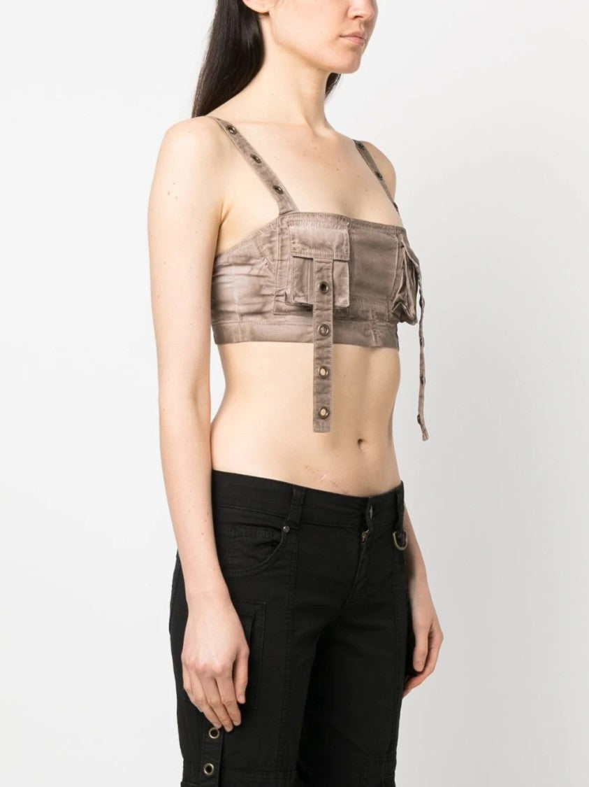 Blumarine Coffee Colored Top With Pockets And Adjustable Straps For Versatile Styling
