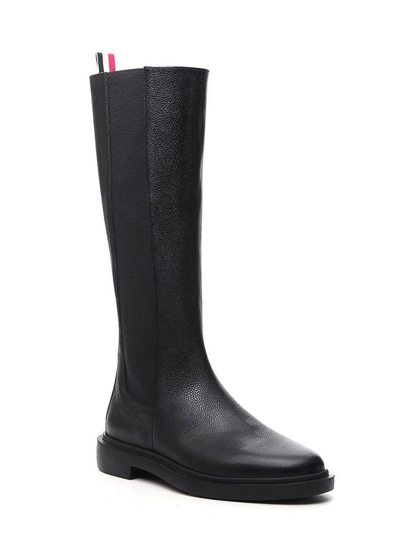 Thom Browne Tall Black Boots With Distinctive Striped Detail