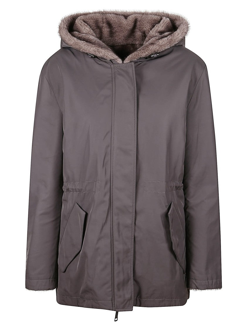 Lou Andrea Reversible Grey Coat With Faux Fur And Hood