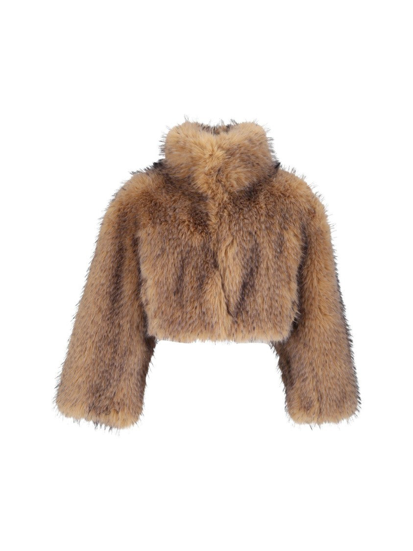 Rotate Nougat Faux Fur Cropped Jacket