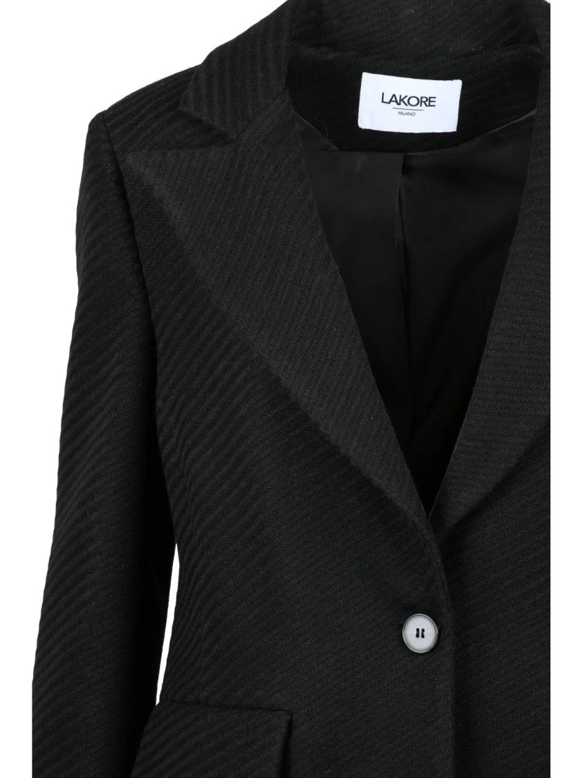 Lakore Black Fitted Wool-Blend Coat