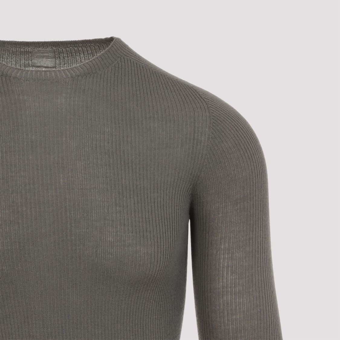 Rick Owens Dust Grey Wool Ribbed Round Neck Pullover
