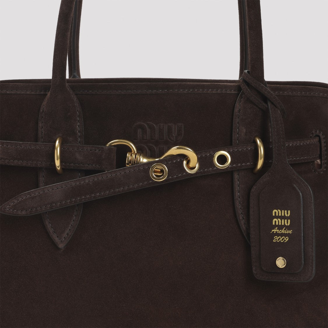 Miu Miu Structured Suede Handbag With Gold Hardware