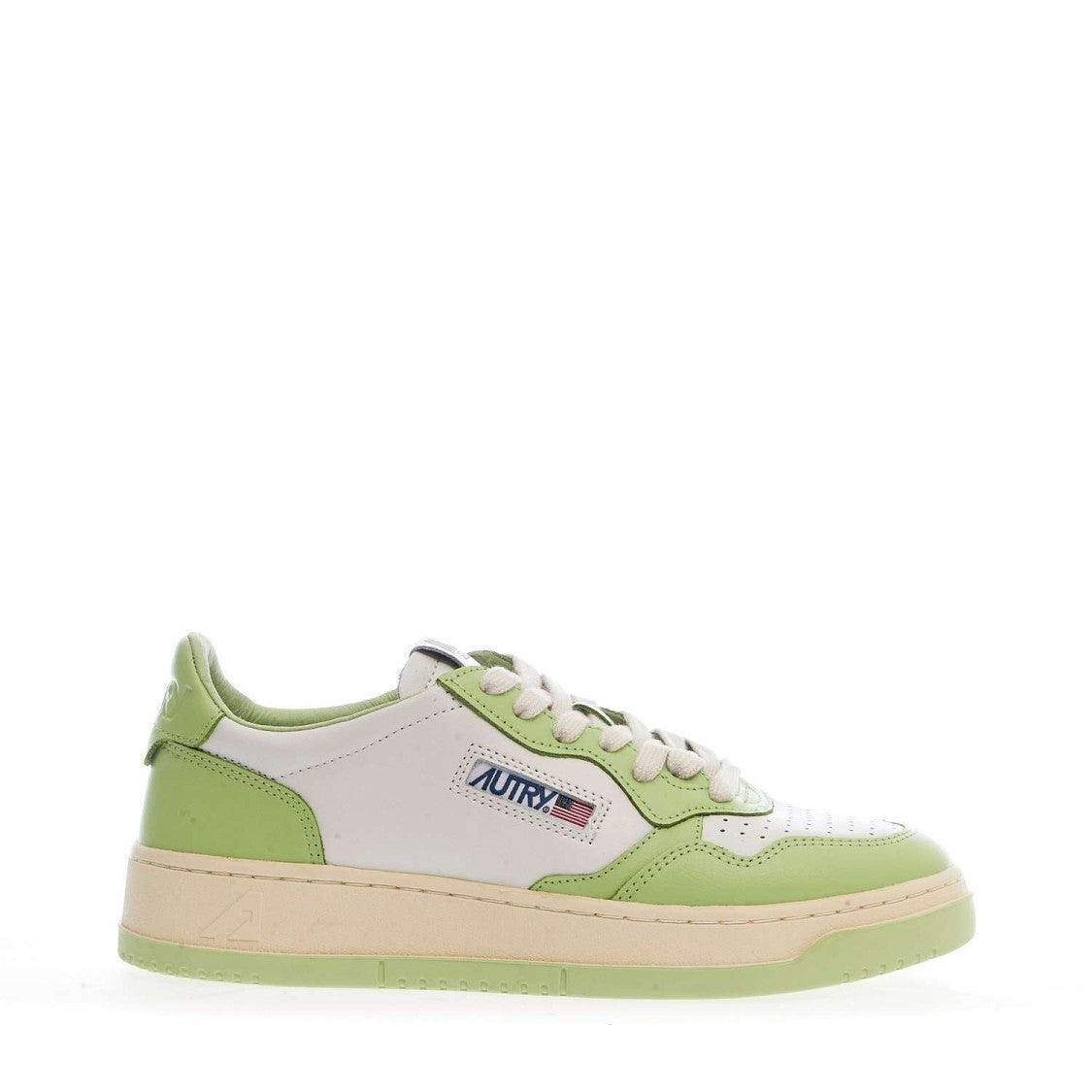Autry White Snap Green Medalist Low Leather Sneakers