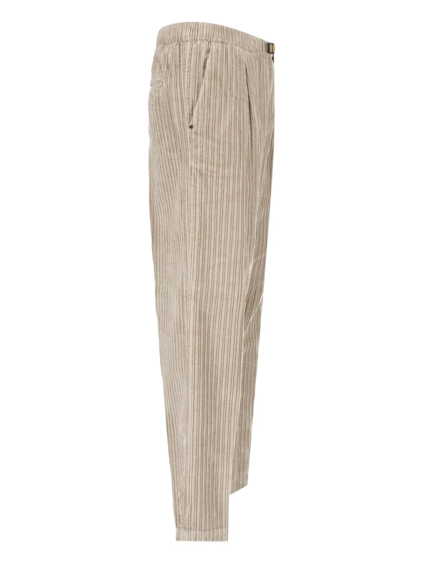 White Sand Vertical Ribbed Adjustable Waistband Straight-Leg Pants