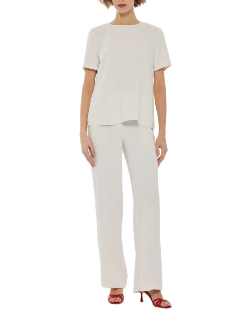 Parosh Wide-Leg White Cady Trousers With Elastic Waistband