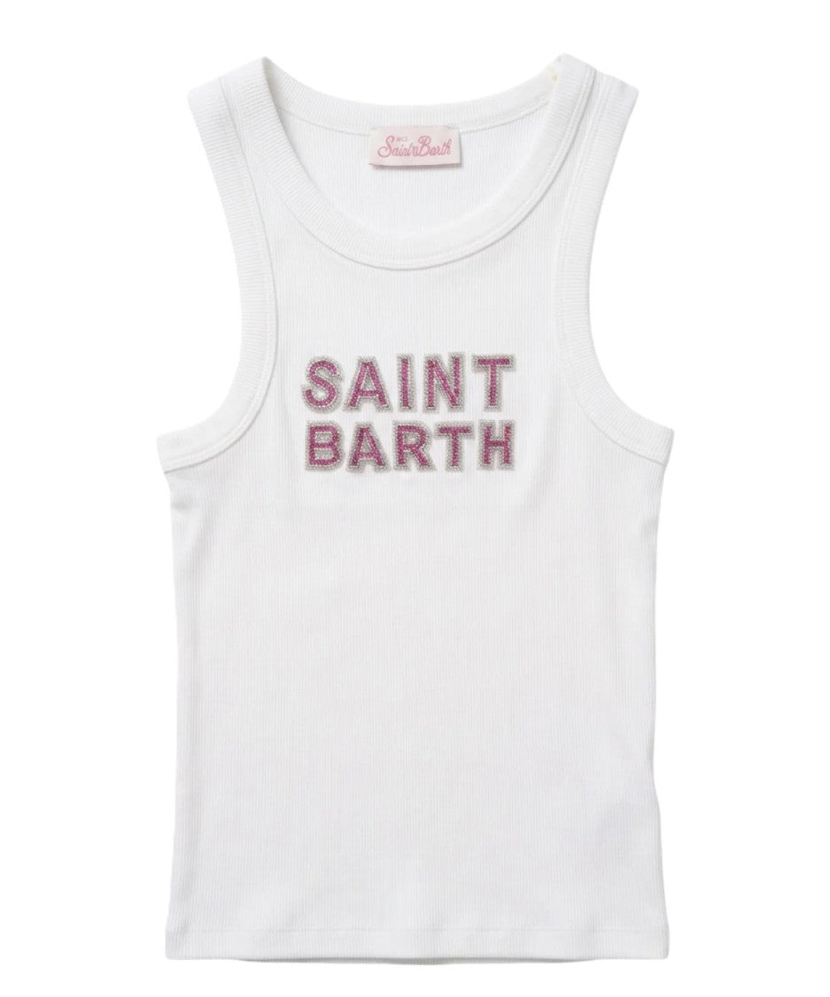Mc2 Saint Barth White Ada Rib Cotton Tank Top
