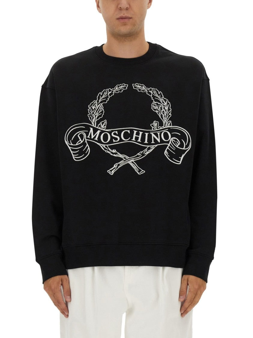 Moschino Black Sweatshirt With Laurel Crown Logo Embroidery