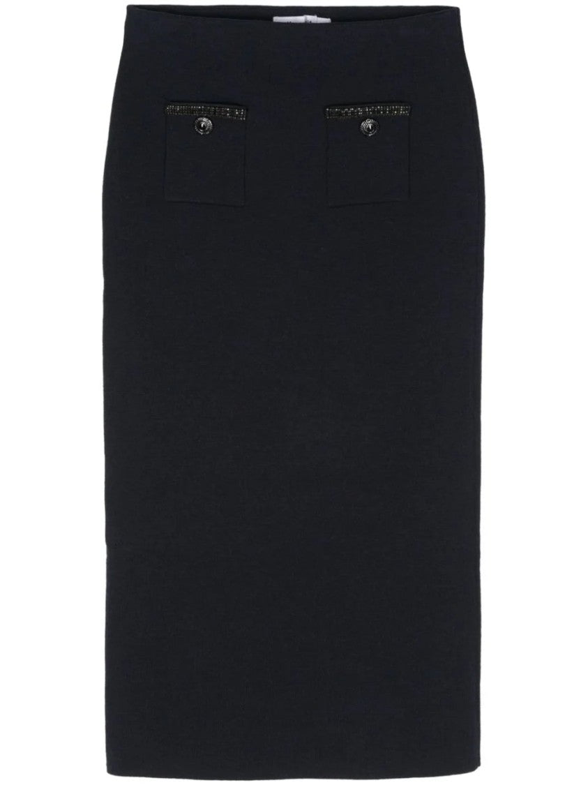 Self-Portrait Embellished Straight Midi Skirt