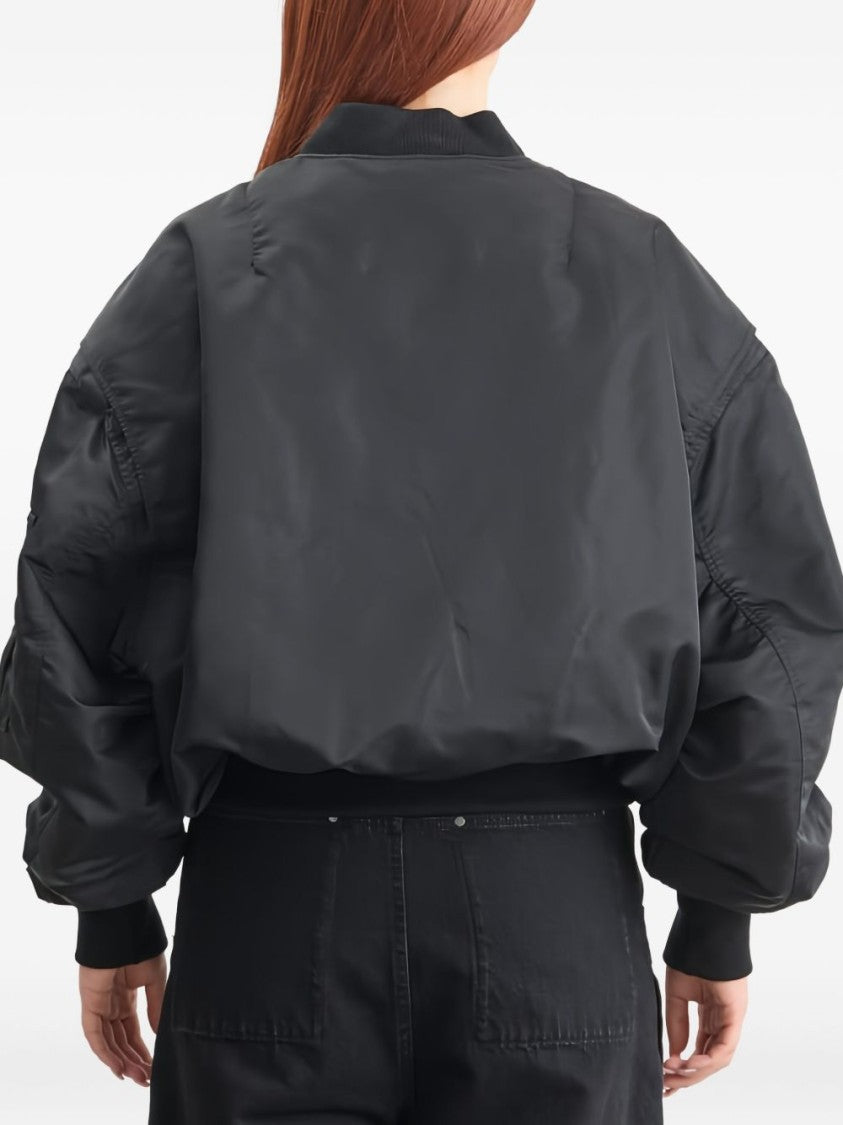 Entire Studios Puffy Black Bomber Jacket With Oversized Silhouette And Zippered Pockets