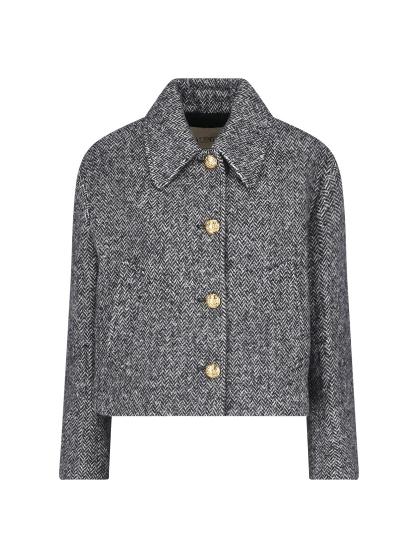 Valentino Pointed Collar Gold Button Grey Virgin Wool Jacket
