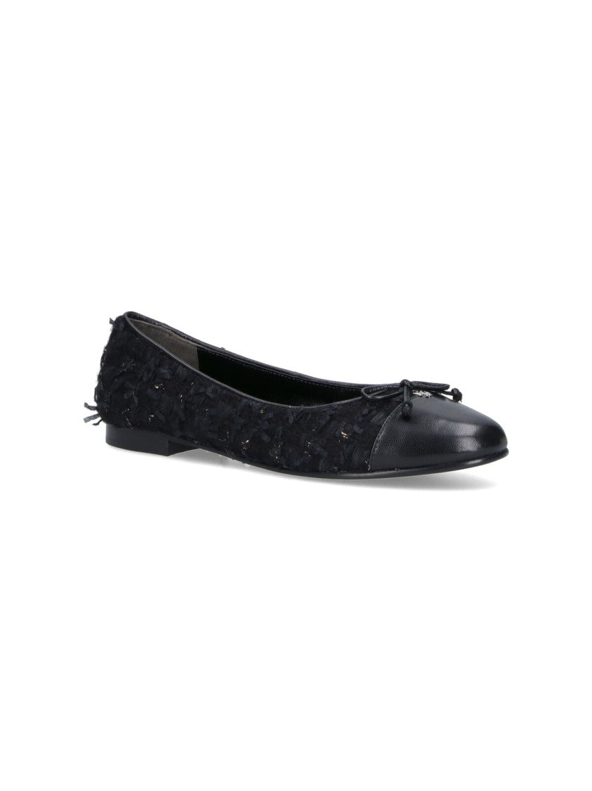 Tory Burch Tweed Ballet Flats With Leather Toe Cap