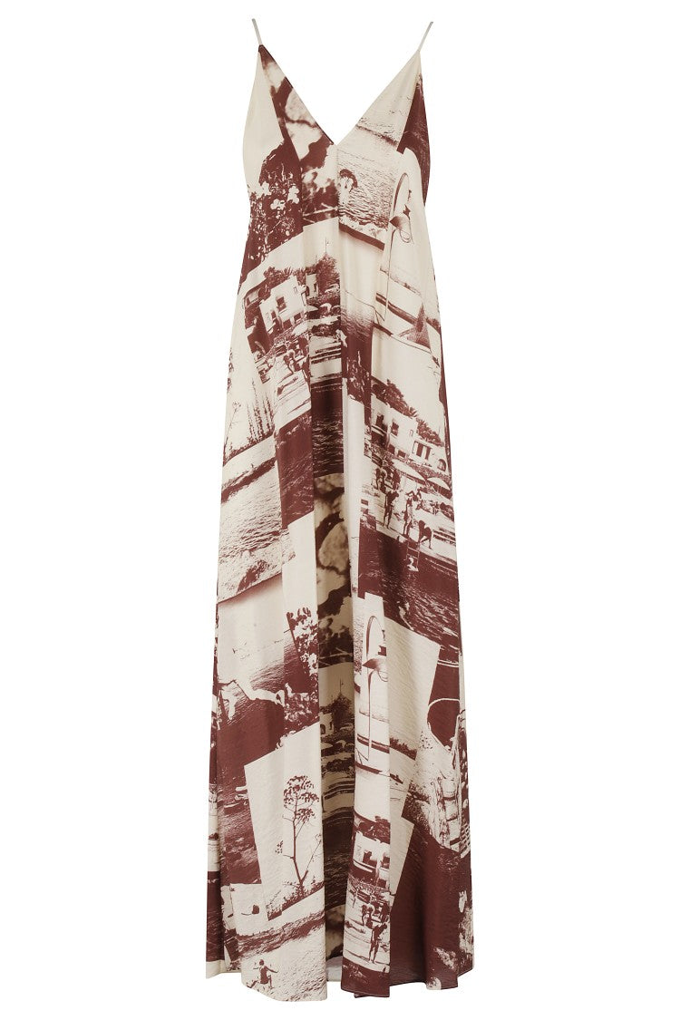 Alysi Maxi Dress With Deep V-Neckline And Photographic Print