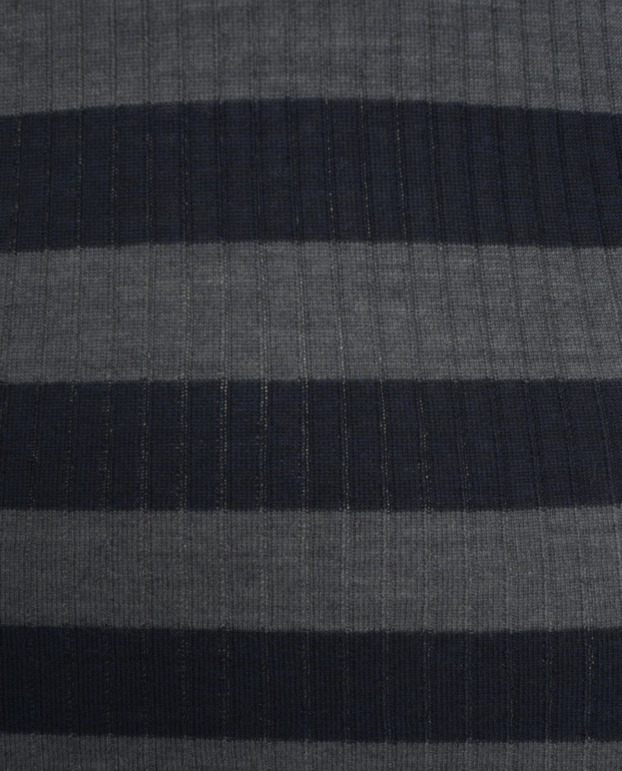 Majestic Filatures Ribbed Knit Pullover With Classic Round Neckline In Subtle Grey Stripes