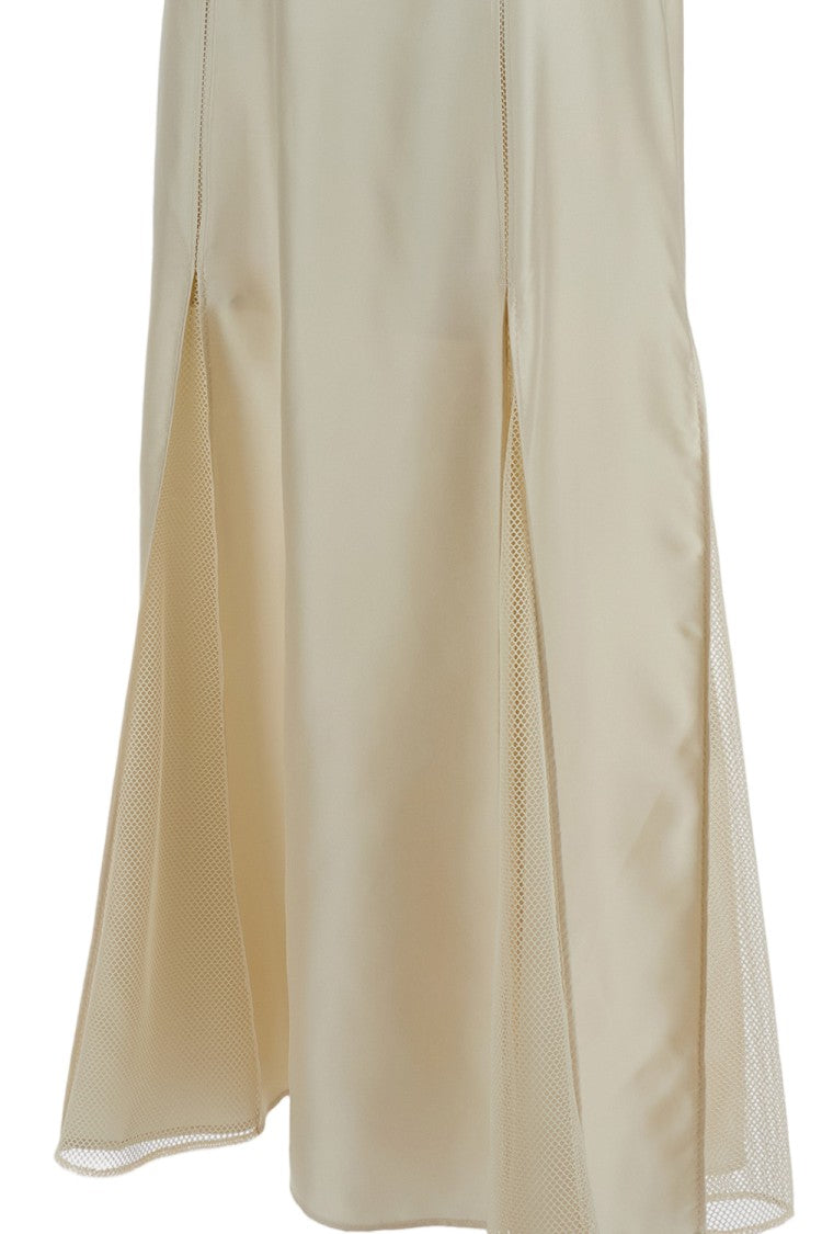 Loulou De Saison Silk Twill Maxi Dress With Mesh Panel Accents