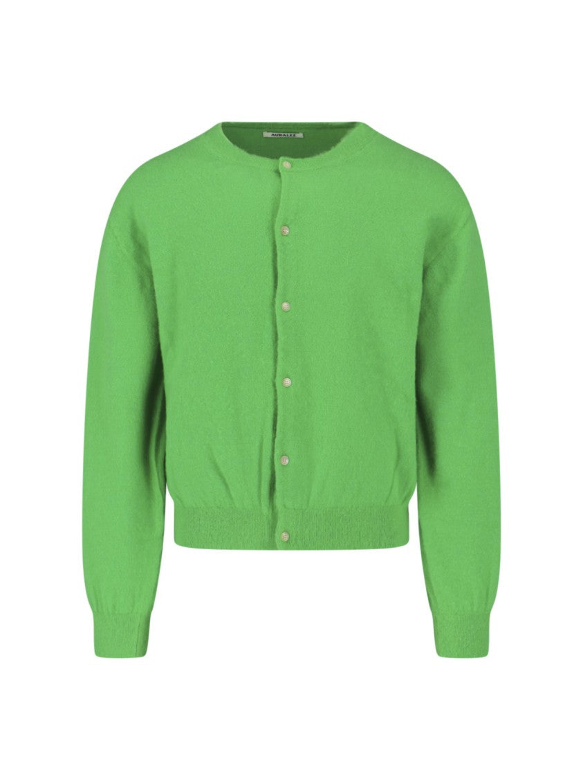 Auralee Cashmere Blend Cardigan With Round Neckline And Button Closure