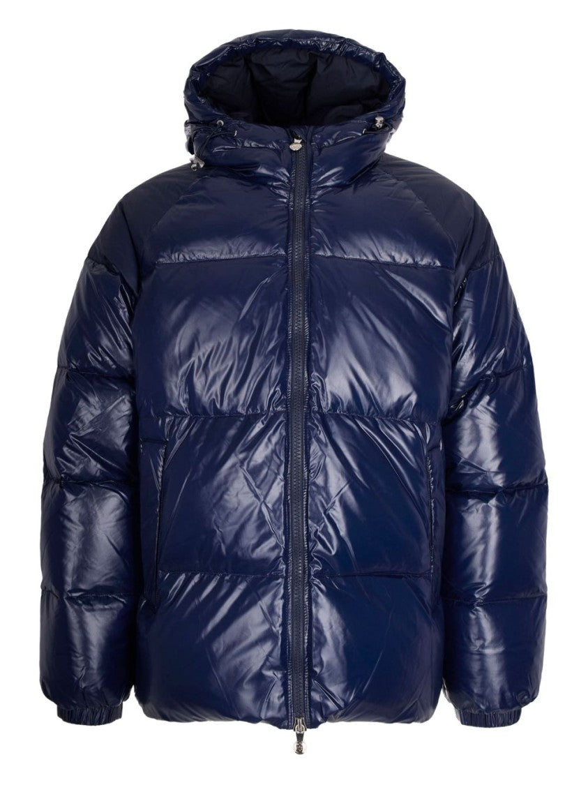 Pyrenex Navy Blue Down Jacket With Drawstring Hood And Quilted Design