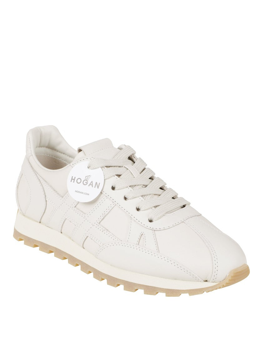 Hogan Minimalist Beige Sneakers With Subtle Stitched Paneling