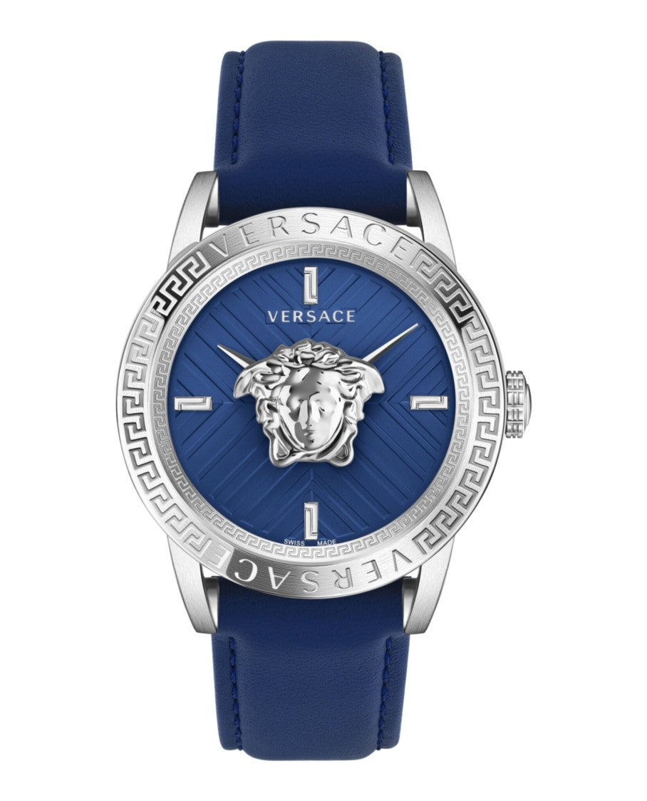 Versace V-Code Strap Watch With Blue Guilloche Dial