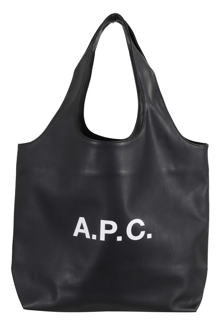 A.P.C. Black Tote Ninon Front Logo Polyurethane Tote Bag