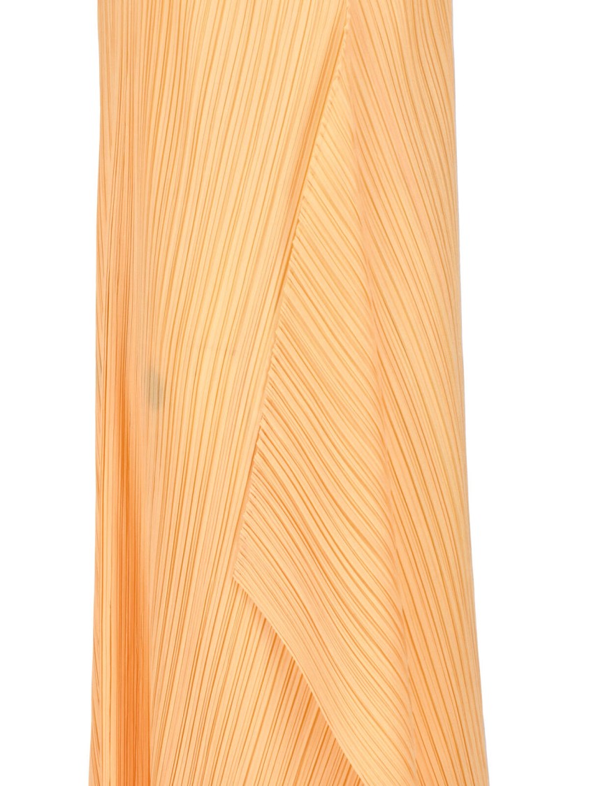 Pleats Please Issey Miyake Orange Pleated Asymmetrical Round-Neck Midi Dress