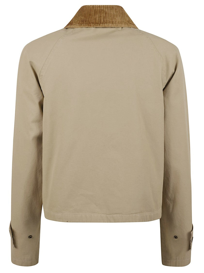 Burberry Cropped Beige Coat With Corduroy Collar