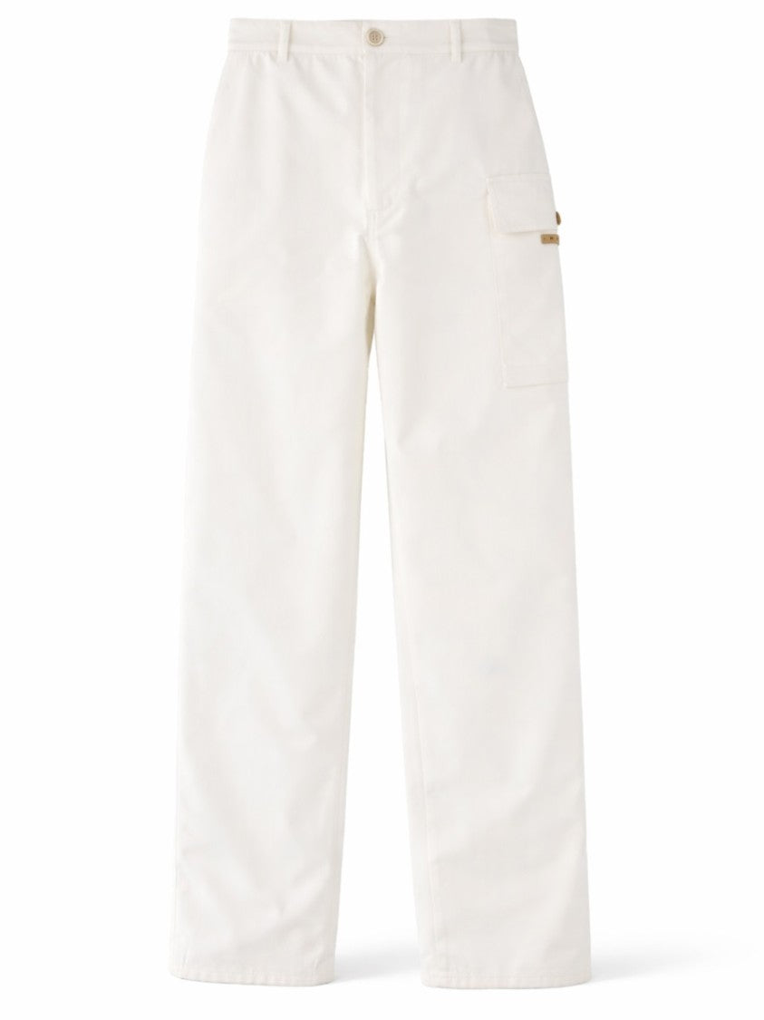 Marni Neutrals Regular Fit Straight Leg Cotton Cargo Pants