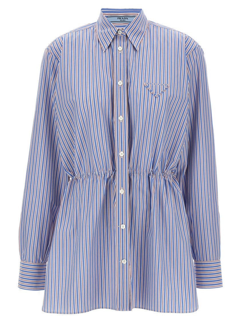 Prada Triangle Logo Striped Cotton Poplin Shirt