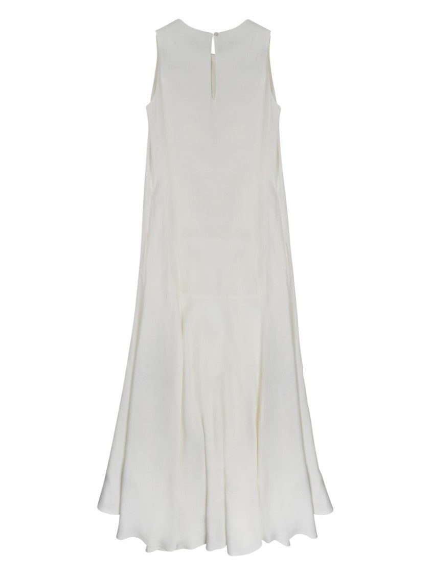 P.A.R.O.S.H. Sleeveless Midi Dress With Ruffled Hem And Keyhole Detail