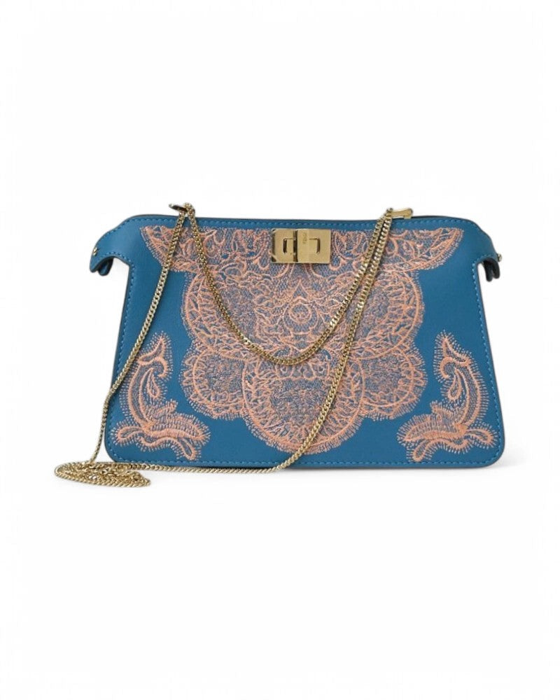 Fendi Peekaboo Clutch Light Blue Embroidery