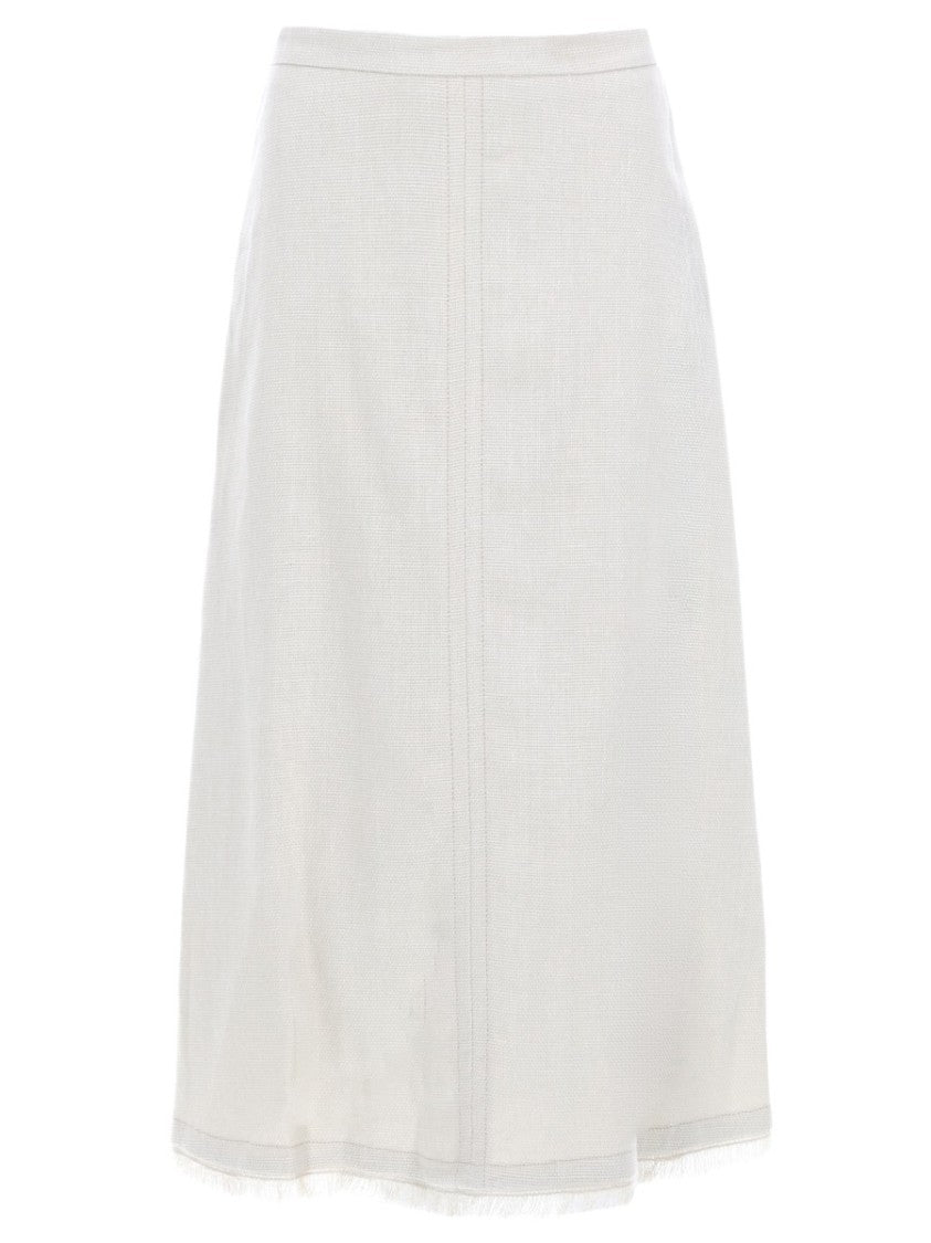 Max Mara Knee-Length Linen-Cotton Blend Skirt With Raw Hem Finish