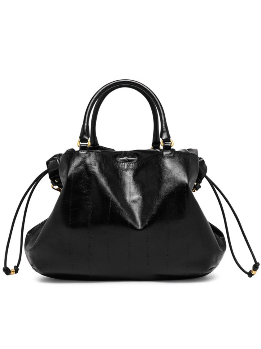 Gianni Chiarini Glossy Black Handbag With Ruched Design