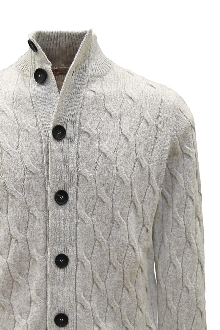 Filippo De Laurentiis Knit White Cardigan With High Ribbed Collar