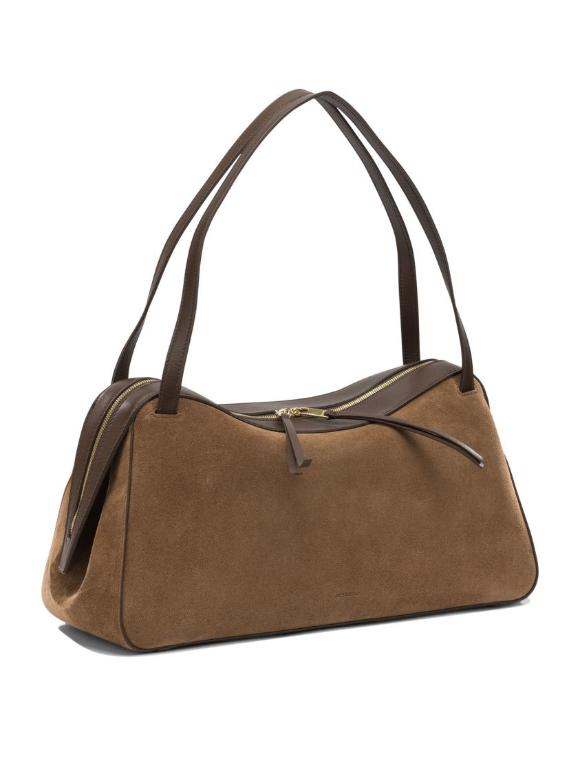 Jil Sander Structured Brown Suede Shoulder Bag